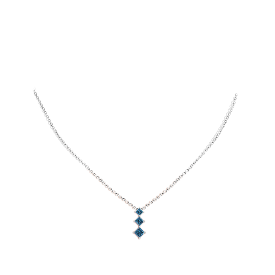 4.2mm AAA Princess-Cut Blue Diamond Three Stone Pendant in White Gold body-neck