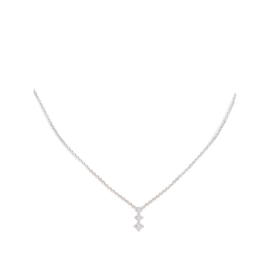 3.5mm GVS2 Princess-Cut Diamond Three Stone Pendant in White Gold body-neck