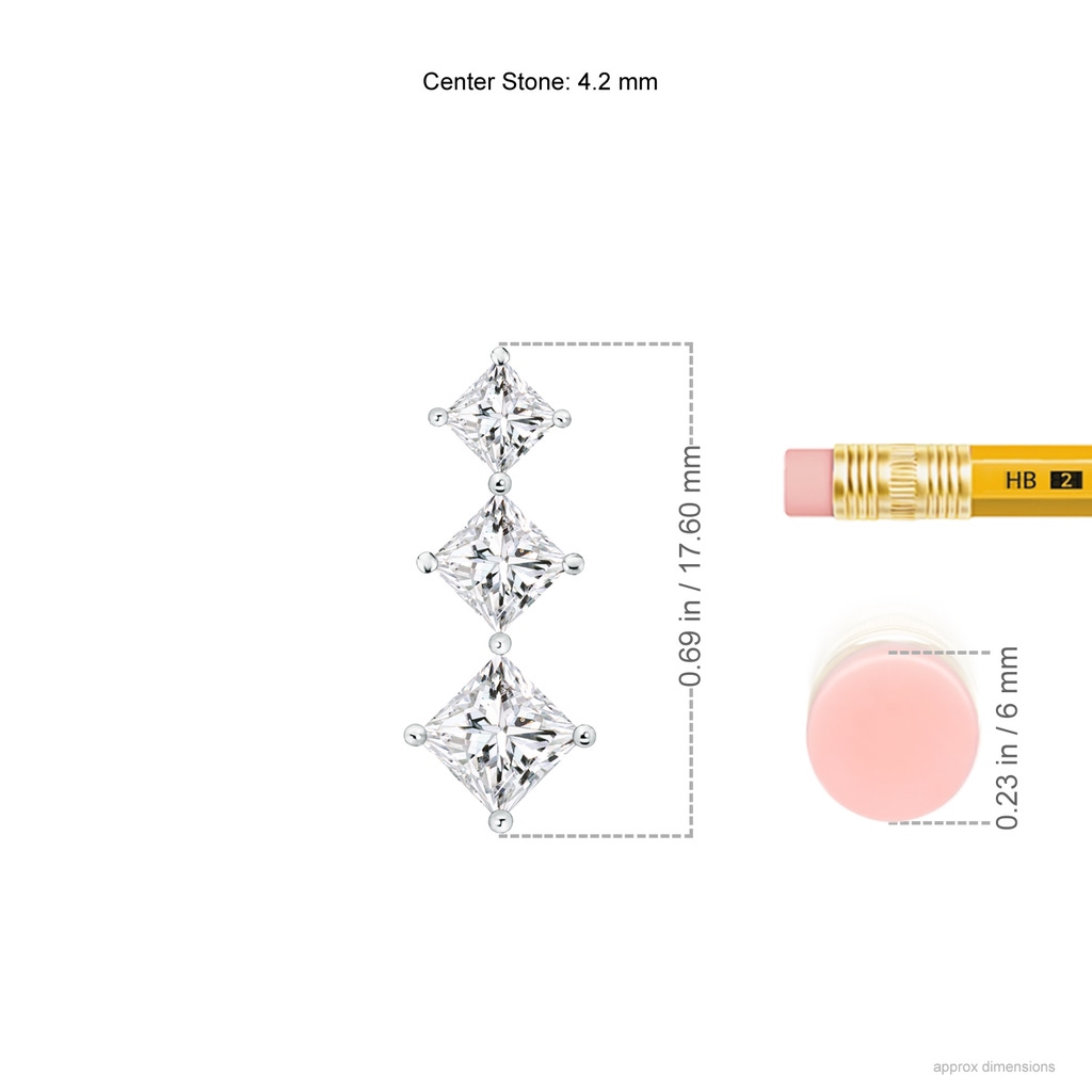 4.2mm HSI2 Princess-Cut Diamond Three Stone Pendant in White Gold Ruler