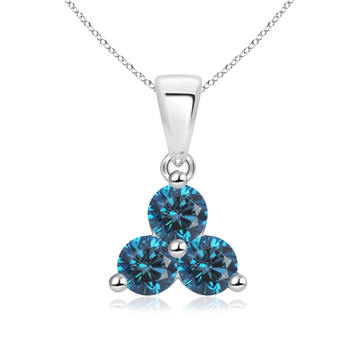 4.4mm AAA Round Blue Diamond Three Stone Pendant in White Gold 