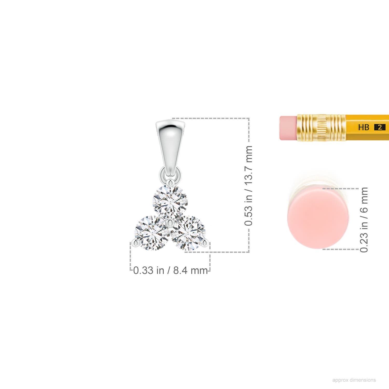 3.6mm HSI2 Round Diamond Three Stone Pendant in White Gold - ruler