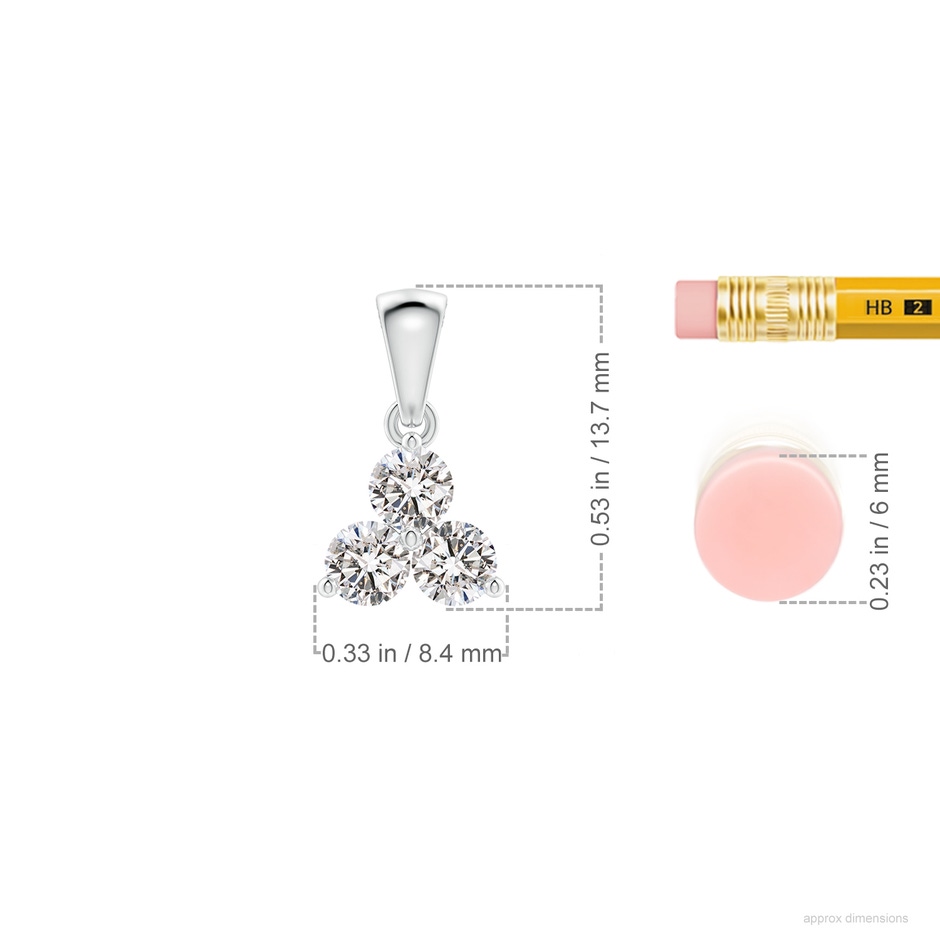 3.6mm IJI1I2 Round Diamond Three Stone Pendant in White Gold ruler