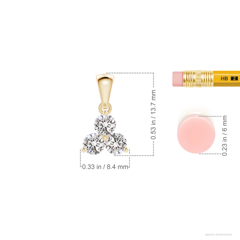 3.6mm IJI1I2 Round Diamond Three Stone Pendant in Yellow Gold ruler
