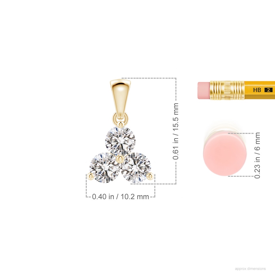 4.4mm IJI1I2 Round Diamond Three Stone Pendant in Yellow Gold ruler
