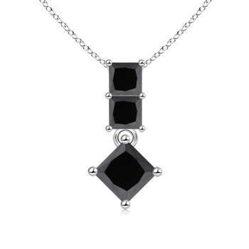 4.6mm AA Three Stone Princess-Cut Enhanced Black Diamond Pendant in White Gold
