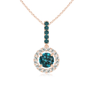 4.3mm AA Round Blue Diamond Floating Halo Pendant in Rose Gold