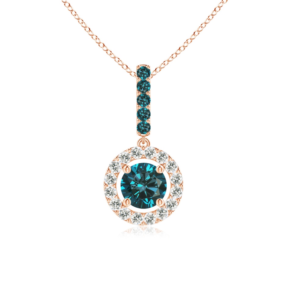 4.3mm AA Round Blue Diamond Floating Halo Pendant in Rose Gold 