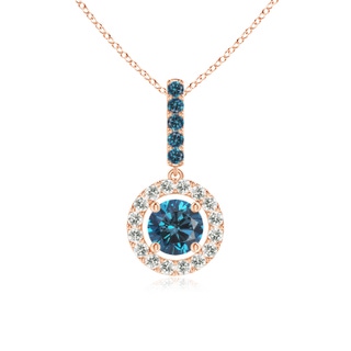 4.3mm AAA Round Blue Diamond Floating Halo Pendant in 9K Rose Gold