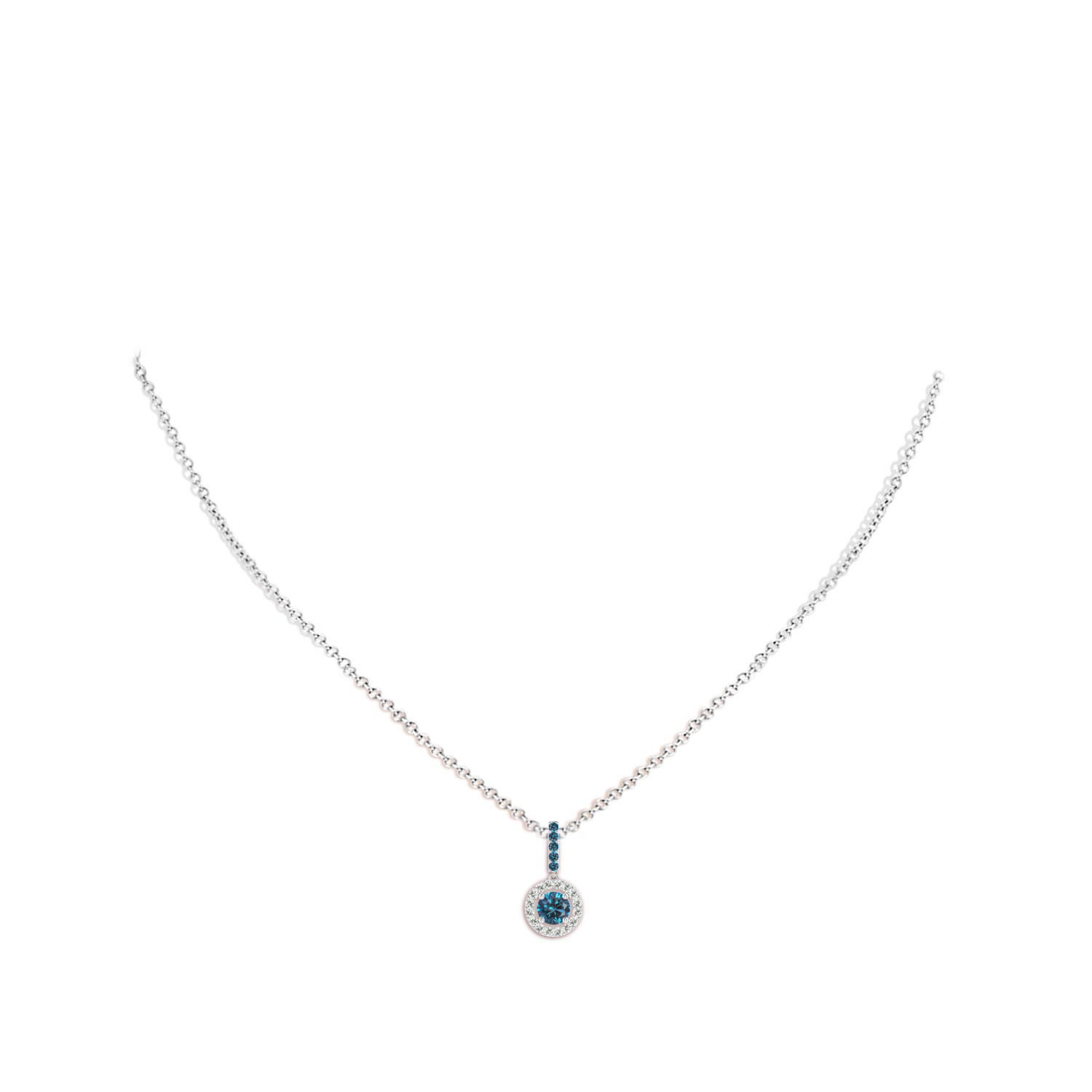 4.3mm AAA Round Blue Diamond Floating Halo Pendant in P950 Platinum - body_neck