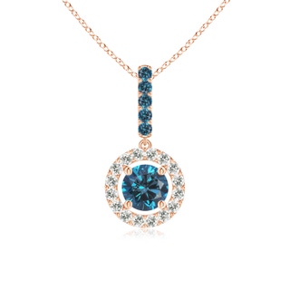 4.3mm AAA Round Blue Diamond Floating Halo Pendant in Rose Gold