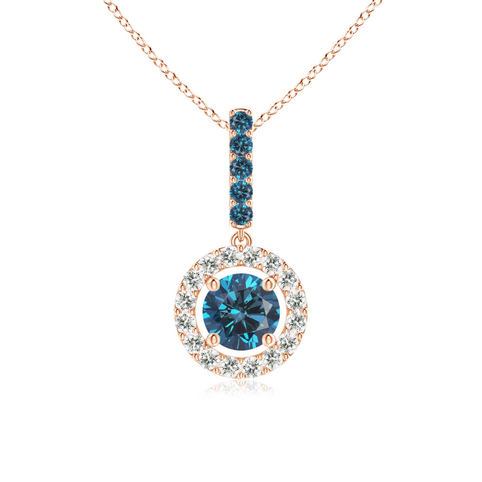 4.3mm AAA Round Blue Diamond Floating Halo Pendant in Rose Gold 