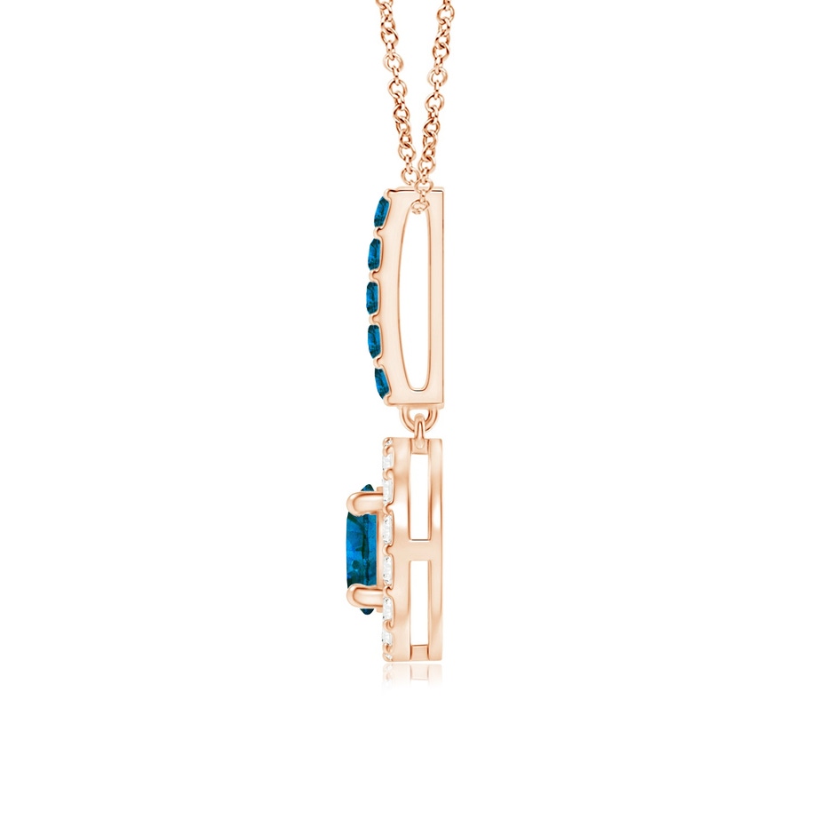 4.3mm AAA Round Blue Diamond Floating Halo Pendant in Rose Gold side-1