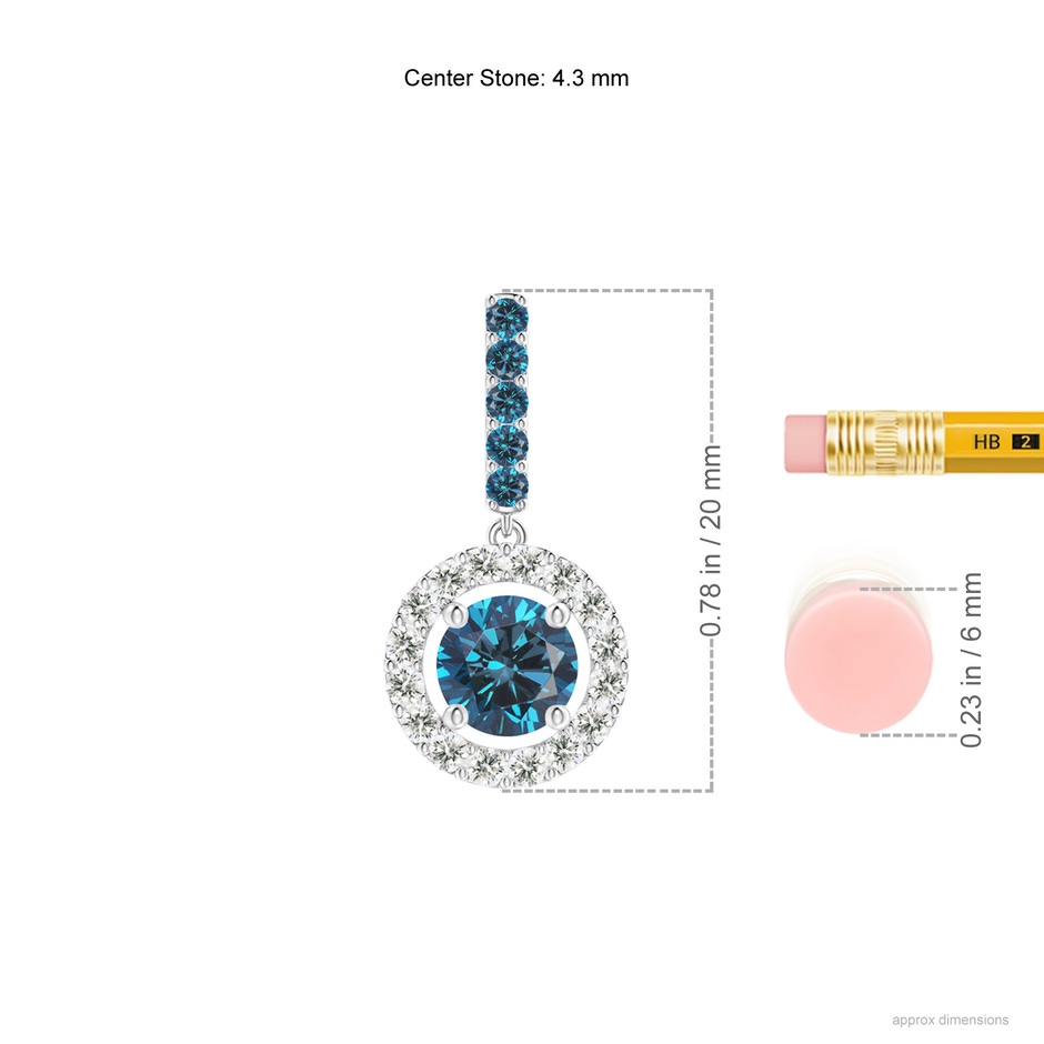 4.3mm AAA Round Blue Diamond Floating Halo Pendant in White Gold ruler