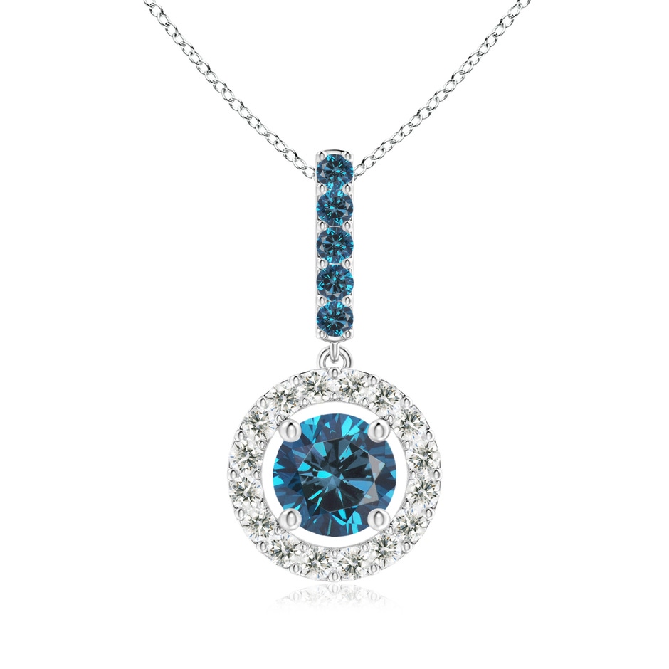 5.2mm AAA Round Blue Diamond Floating Halo Pendant in P950 Platinum 