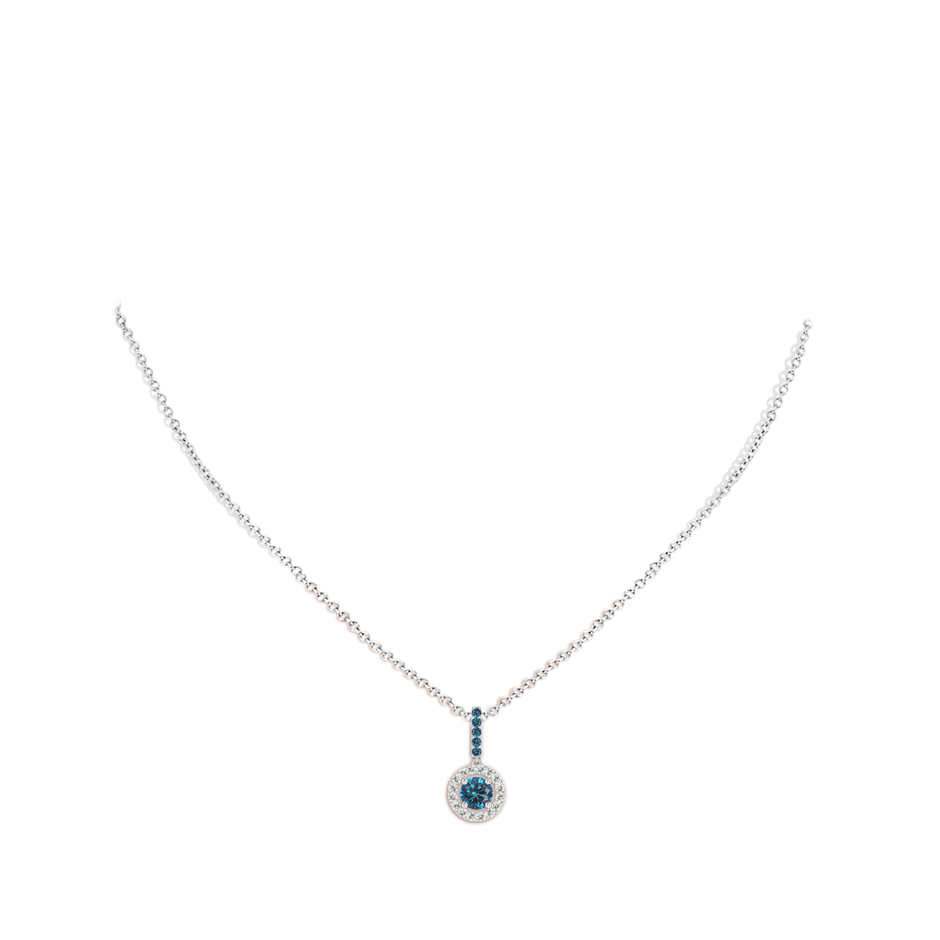 5.2mm AAA Round Blue Diamond Floating Halo Pendant in P950 Platinum body-neck