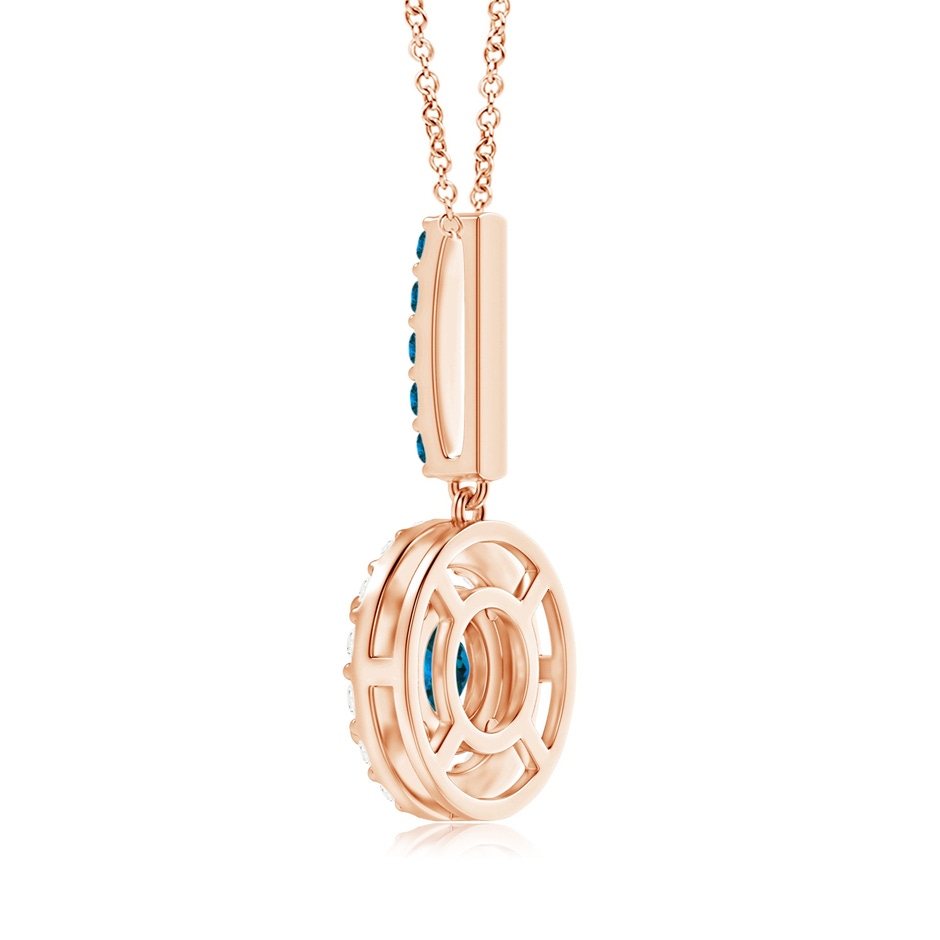 5.2mm AAA Round Blue Diamond Floating Halo Pendant in Rose Gold side-2