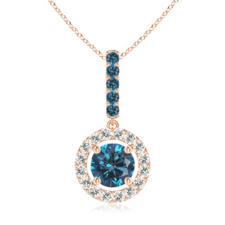 5.4mm AAA Round Blue Diamond Floating Halo Pendant in Rose Gold