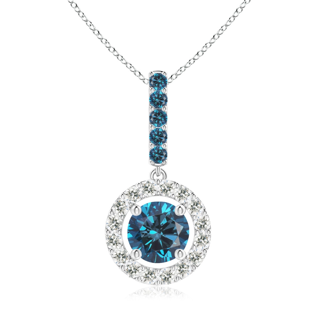 5.4mm AAA Round Blue Diamond Floating Halo Pendant in White Gold