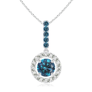 5.4mm AAA Round Blue Diamond Floating Halo Pendant in White Gold