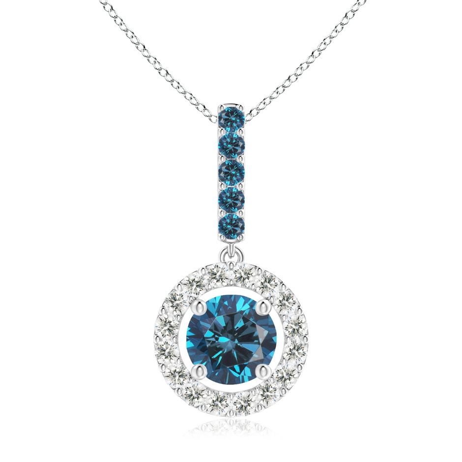 5.4mm AAA Round Blue Diamond Floating Halo Pendant in White Gold 