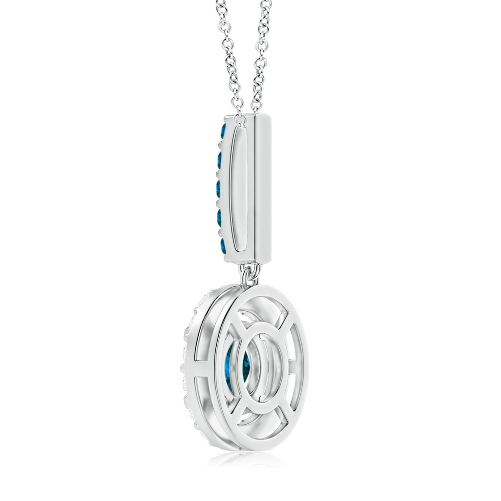5.4mm AAA Round Blue Diamond Floating Halo Pendant in White Gold Side-2
