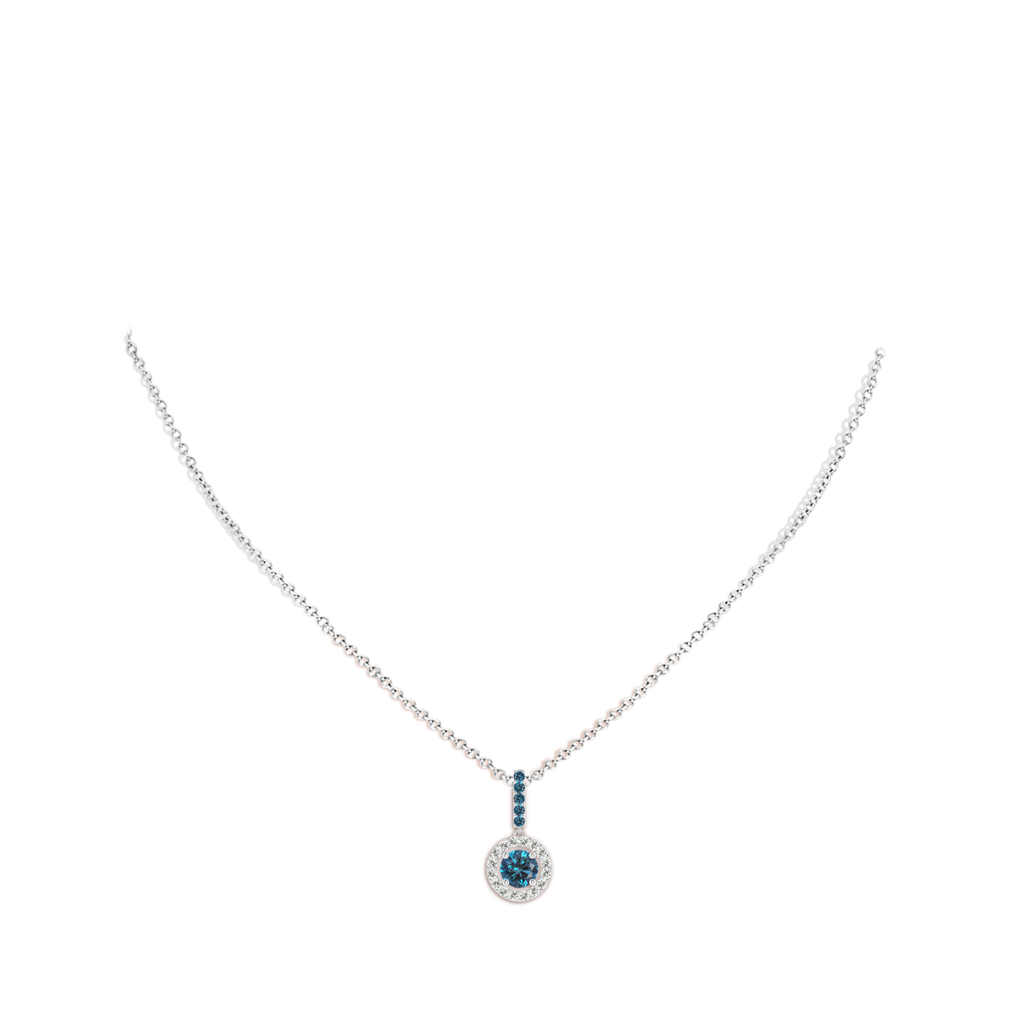5.4mm AAA Round Blue Diamond Floating Halo Pendant in White Gold Body-Neck