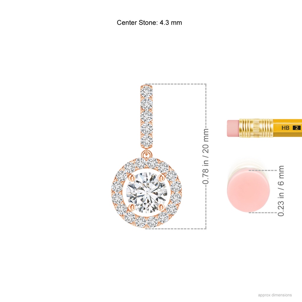 4.3mm HSI2 Round Diamond Floating Halo Pendant in Rose Gold Ruler
