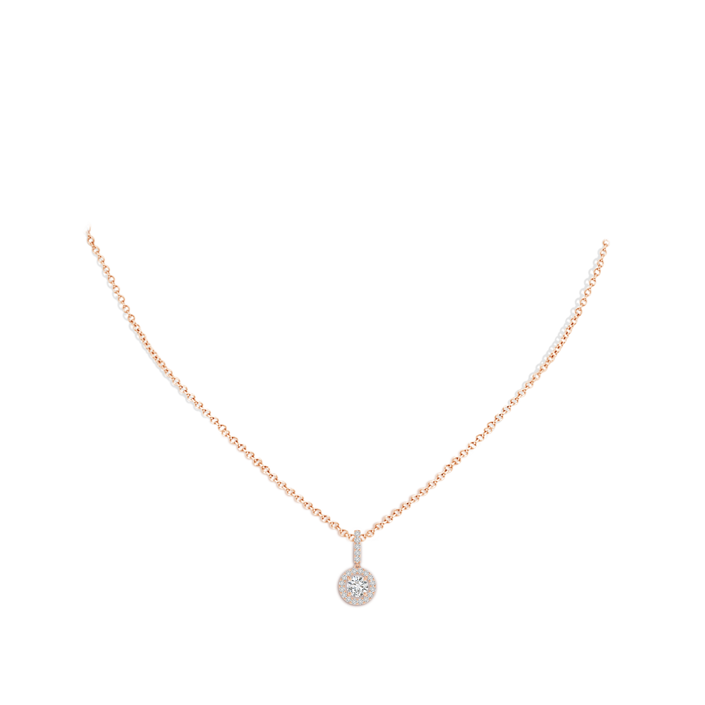 4.3mm HSI2 Round Diamond Floating Halo Pendant in Rose Gold Body-Neck
