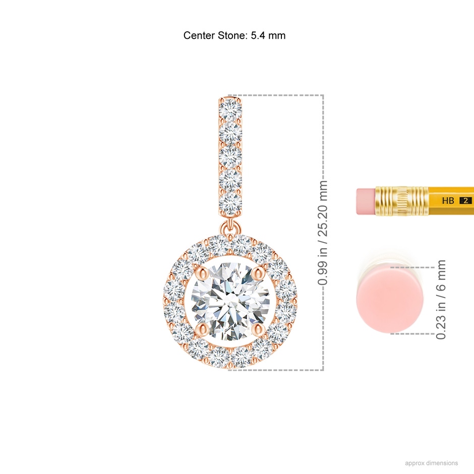 5.4mm GVS2 Round Diamond Floating Halo Pendant in Rose Gold ruler