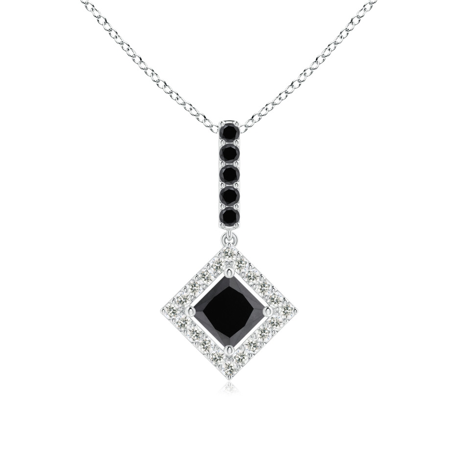 4.4mm AA Floating Halo Princess-Cut Black Diamond Pendant in White Gold 