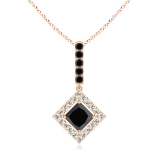 5mm AA Floating Halo Princess-Cut Black Diamond Pendant in Rose Gold