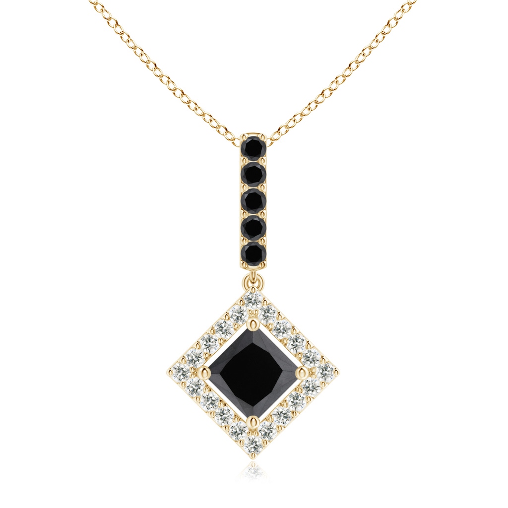 5mm AA Floating Halo Princess-Cut Black Diamond Pendant in Yellow Gold