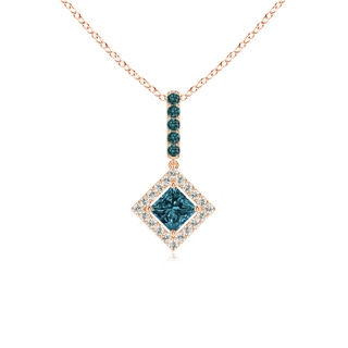 3.6mm AA Floating Halo Princess-Cut Blue Diamond Pendant in Rose Gold