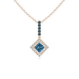 3.6mm AAA Floating Halo Princess-Cut Blue Diamond Pendant in 9K Rose Gold