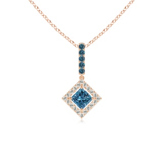 3.6mm AAA Floating Halo Princess-Cut Blue Diamond Pendant in Rose Gold