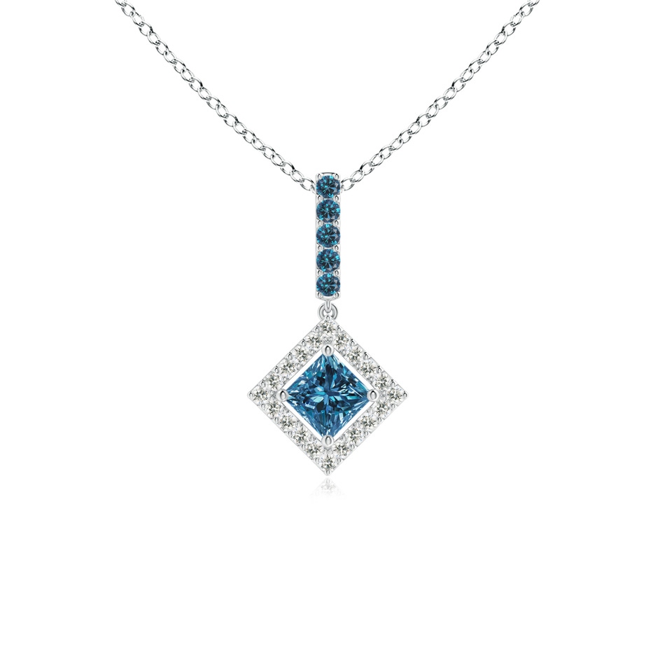 3.6mm AAA Floating Halo Princess-Cut Blue Diamond Pendant in White Gold 