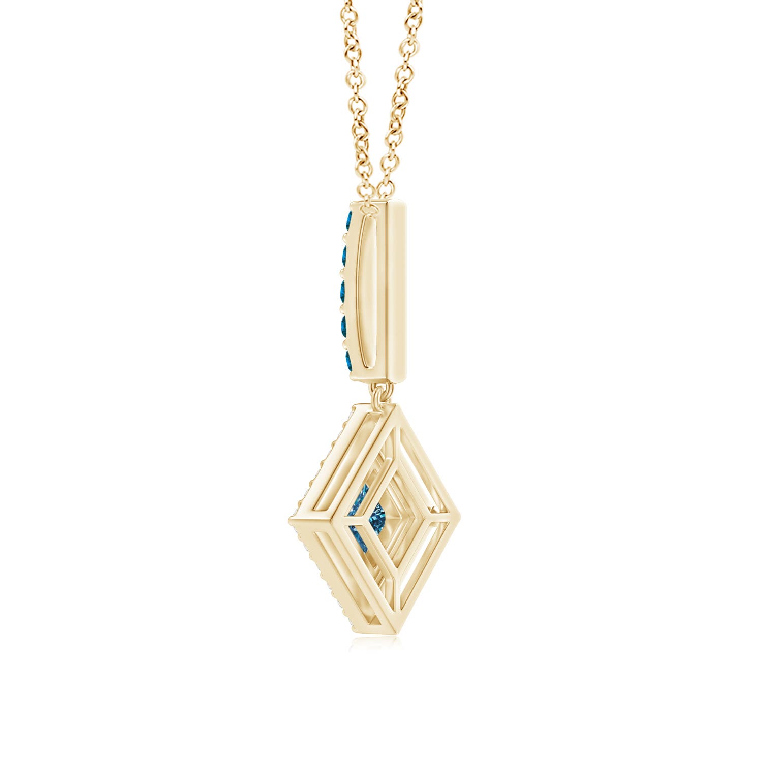 4.4mm AAA Floating Halo Princess-Cut Blue Diamond Pendant in Yellow Gold - side 2
