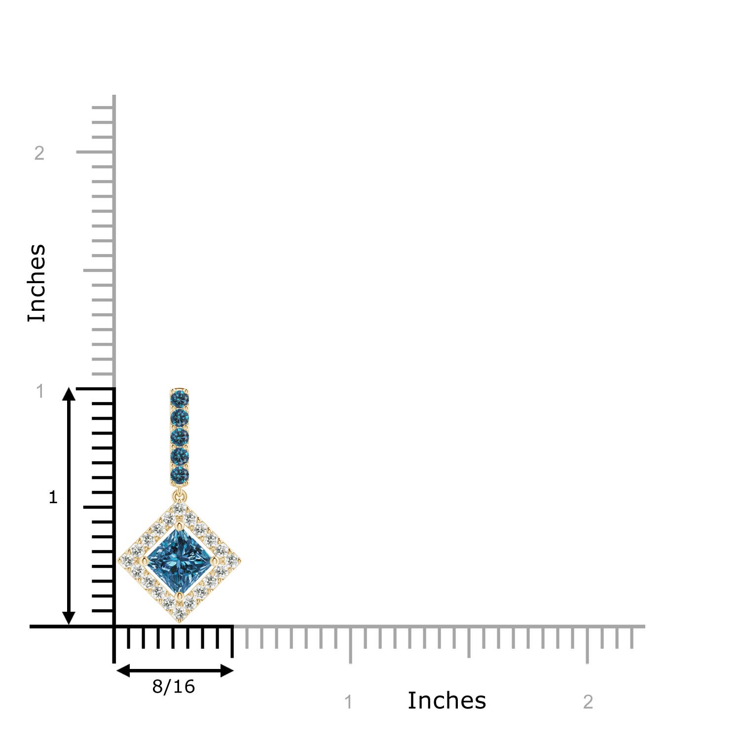 4.4mm AAA Floating Halo Princess-Cut Blue Diamond Pendant in Yellow Gold - ruler