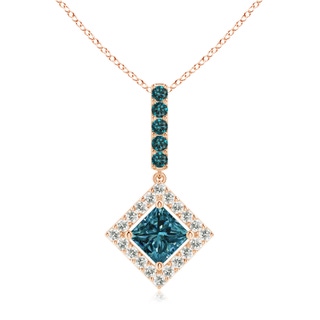 5mm AA Floating Halo Princess-Cut Blue Diamond Pendant in Rose Gold