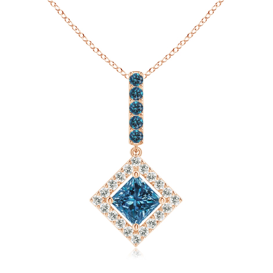 5mm AAA Floating Halo Princess-Cut Blue Diamond Pendant in Rose Gold 