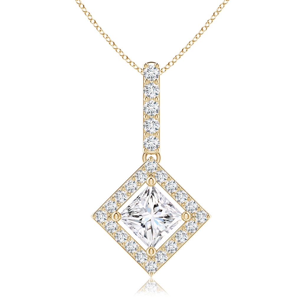 5.4mm GVS2 Floating Halo Princess-Cut Diamond Pendant in Yellow Gold