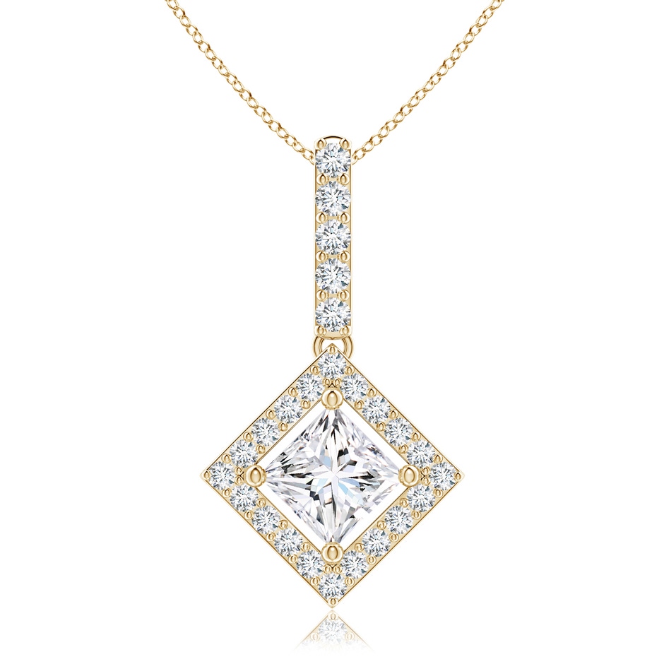 5.4mm GVS2 Floating Halo Princess-Cut Diamond Pendant in Yellow Gold 