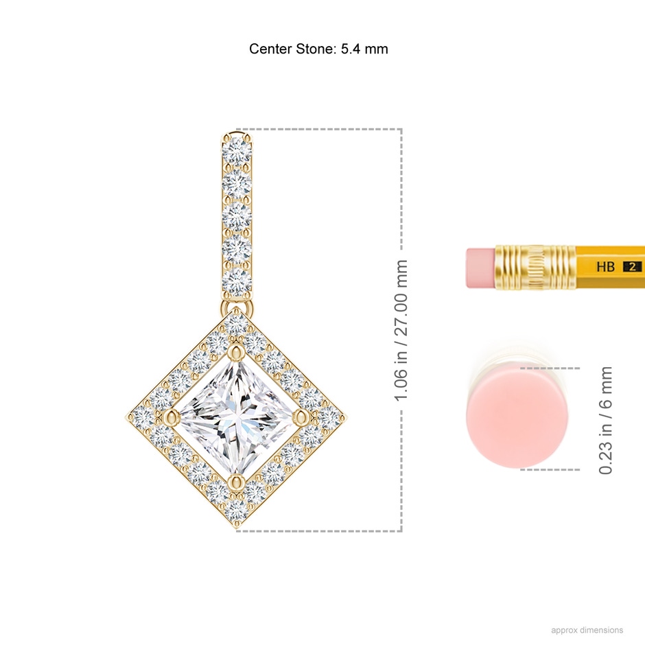 5.4mm GVS2 Floating Halo Princess-Cut Diamond Pendant in Yellow Gold ruler