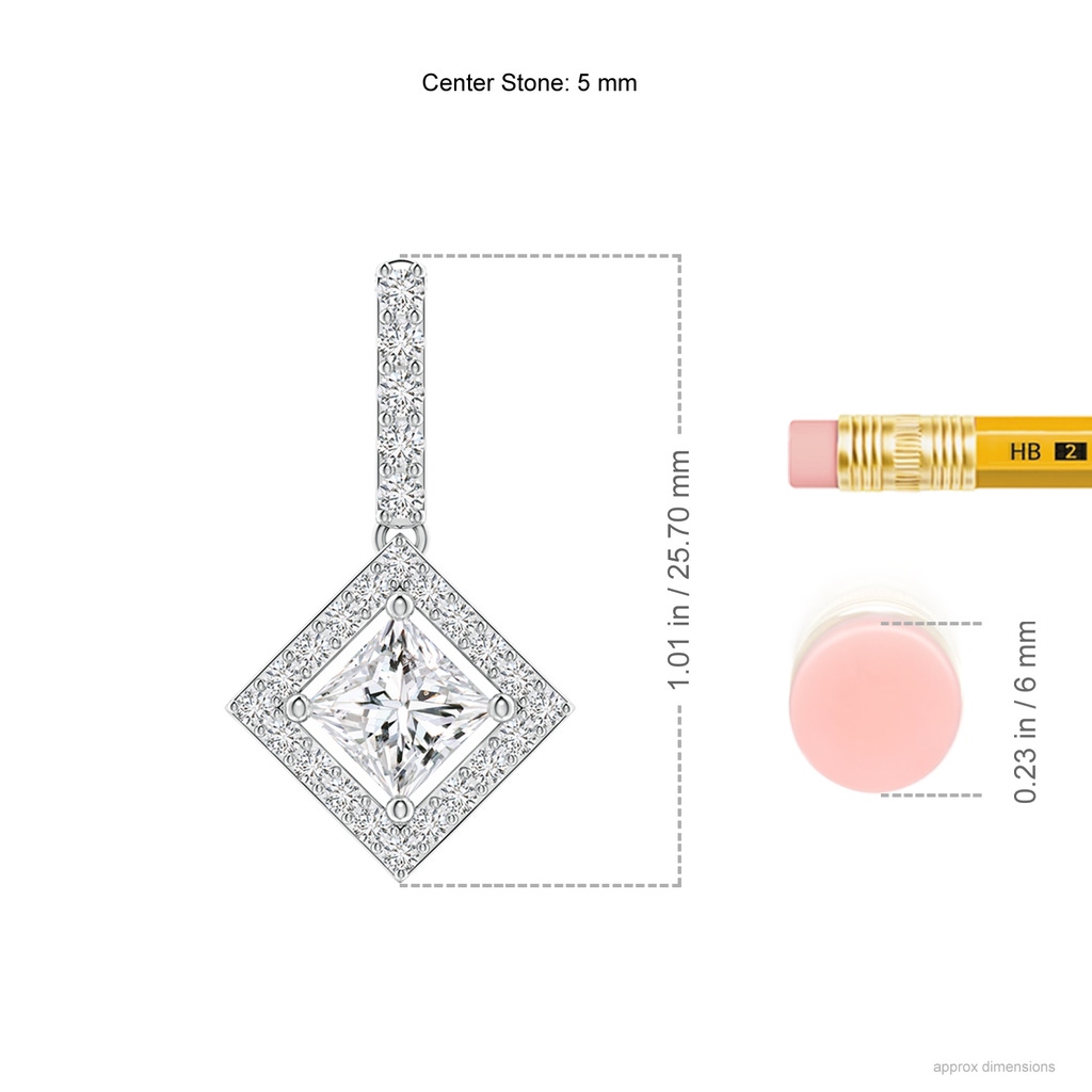 5mm HSI2 Floating Halo Princess-Cut Diamond Pendant in White Gold Ruler