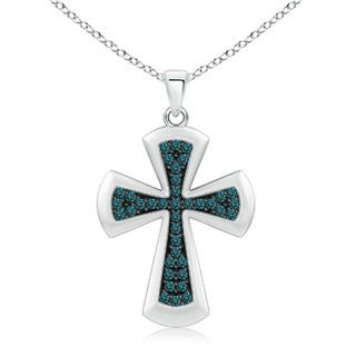 1.4mm AA Pave-Set Blue Diamond Cross Pendant in White Gold