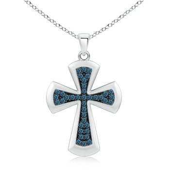 1.4mm AAA Pave-Set Blue Diamond Cross Pendant in White Gold 