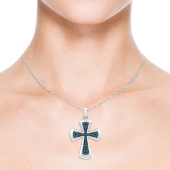 1.4mm AAA Pave-Set Blue Diamond Cross Pendant in White Gold Product Image