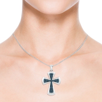 1.4mm AAA Pave-Set Blue Diamond Cross Pendant in White Gold product image