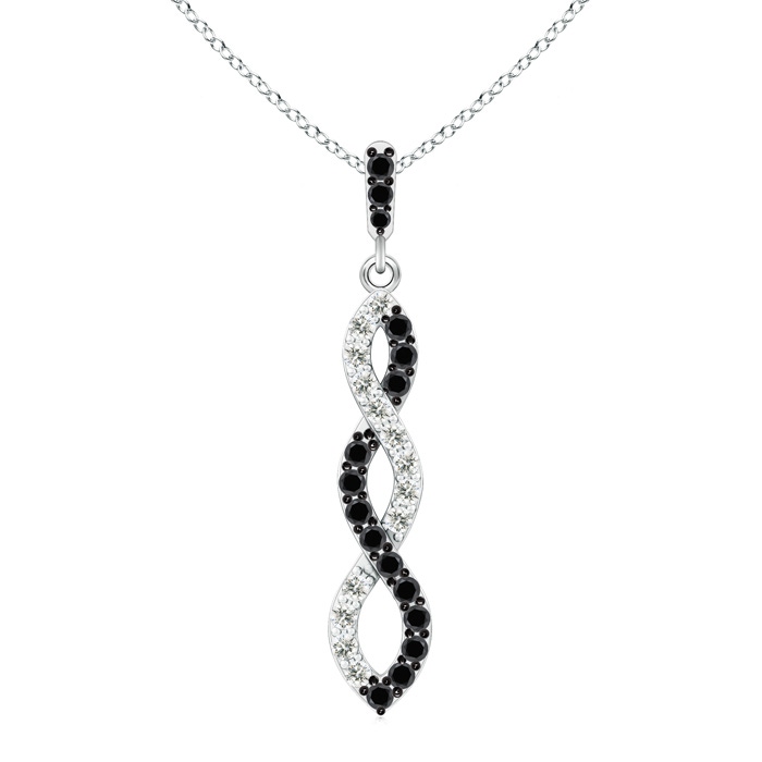 1.9mm AA Black and White Diamond Infinity Twist Pendant in White Gold