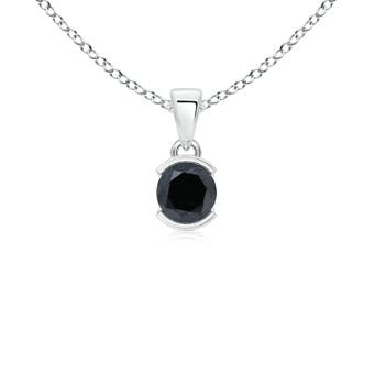 5.2mm A Semi Bezel-Set Round Black Diamond Solitaire Pendant in White Gold
